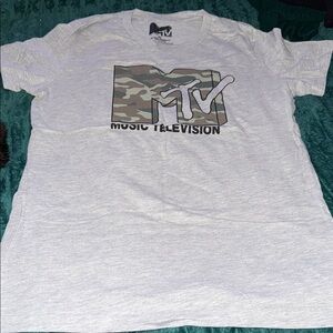 MTV Camo Logo Tee - Heather Gray with Green/Brown Camo
